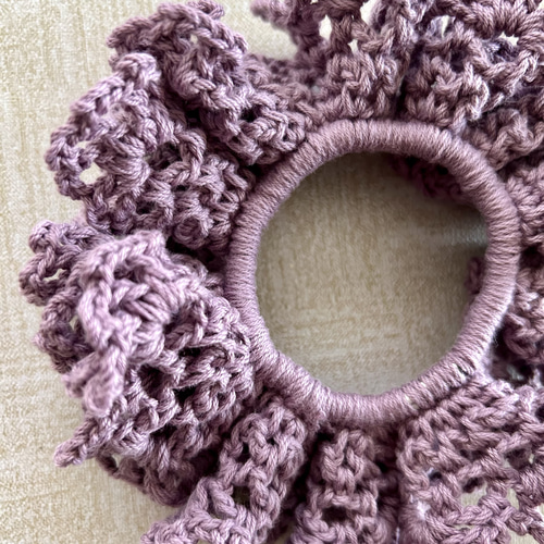 シュシュ ヘアゴム かぎ針編み グレーラメ/