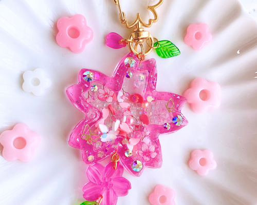 彩　春満開　桜シャカシャカキーホルダー 2液性レジン/Epoxy Resin】桜シェイカーキーホルダー作り