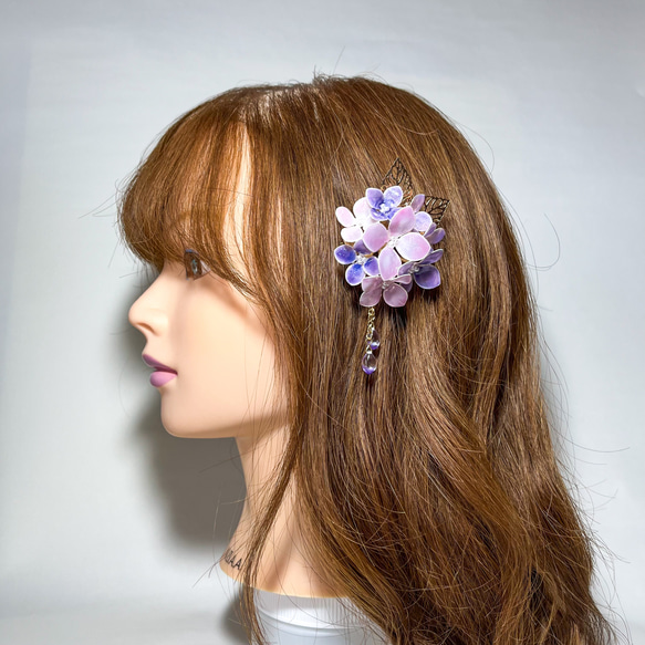 【紫陽花のクリップ】ディップアートのヘアクリップ 4枚目の画像