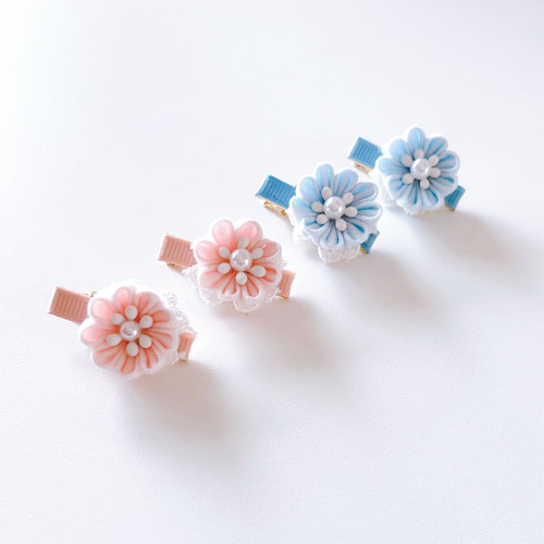 つまみ細工 ベビー ミニクリップピン お花のピン 2個セット ヘア