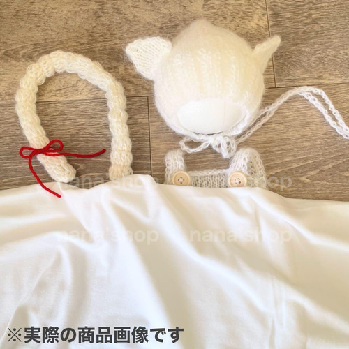 黒♪ねこ耳帽子としっぽ付きオーバーオール ニューボーンフォト
