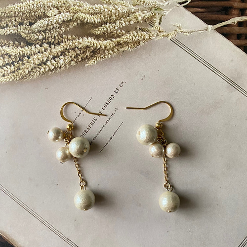 コットンパールピアス／イヤリング ピアス（フック・チェーン
