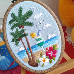 刺繡フレーム　夏　避暑地　ハワイアン風景　② 4枚目の画像