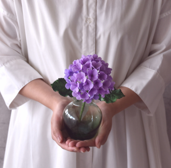 ◆粘土のお花◆　紫陽花　アメリーグラス　グリーン　A978 2枚目の画像