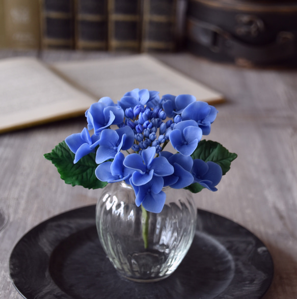 ◆粘土のお花◆ ガクアジサイ　ブルー　A979 3枚目の画像