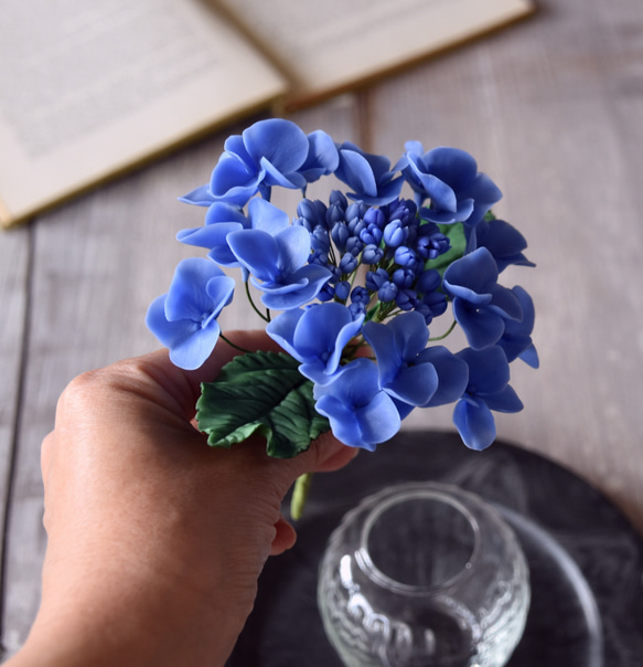 ◆粘土のお花◆ ガクアジサイ　ブルー　A979 5枚目の画像