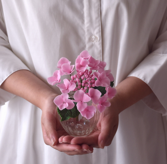 ◆粘土のお花◆  ガクアジサイ　ピンク　A980 1枚目の画像