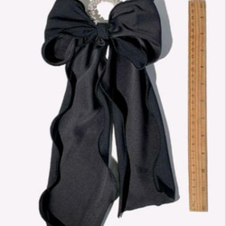 ヘアゴムバレッタ ブラック黒ビッグりぼんリボンパールかわいい韓国大人女子 5枚目の画像