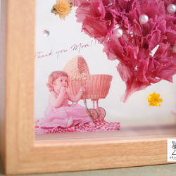 《母親節/生日/結婚禮物》康乃馨心形永生花玻璃相框含照片 第4張的照片