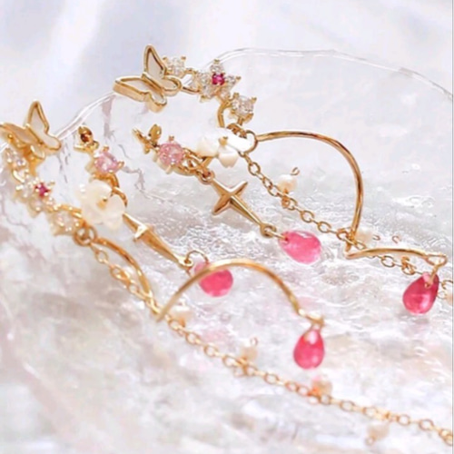 バタフライ ピアス ピンクゴールド monaコレクション