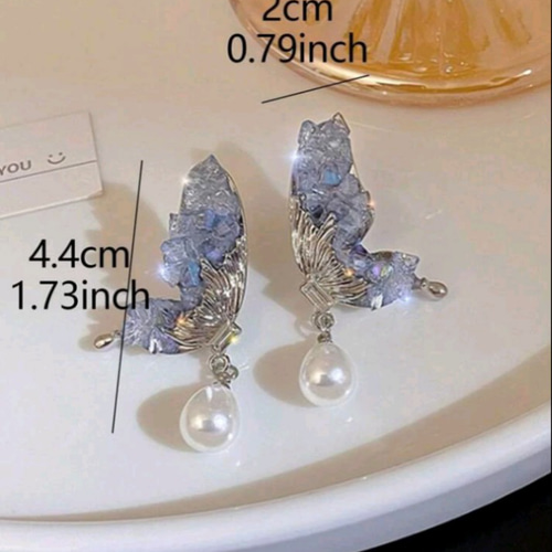ピアス 蝶ちょうバタフライ可愛いお花ピンクロングブルーグレー
