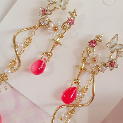DIOR MORPHOSE バタフライ ロングピアス 蝶 正規品 ピアス 蝶ちょうバタフライ可愛いお花ピンクロングブルーグレー