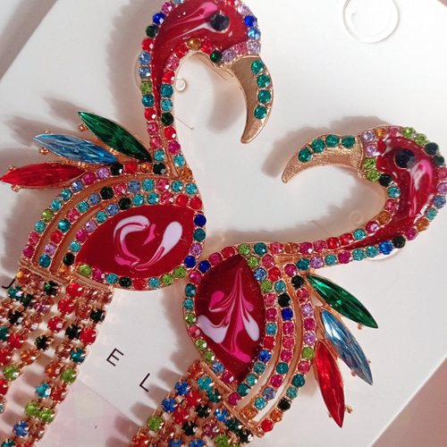 ピアス 大ぶりヘビへび蛇スネークお花ゴールド金フラミンゴカラフル  