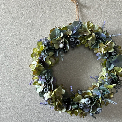 造花 フェイクフラワー リース 紫陽花 ラベンダー 大きめ ナチュラル