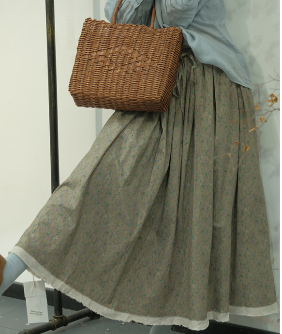 【受注】春夏. 麻.リネンゆったりスカート.2色.パープル*グリーン 9枚目の画像