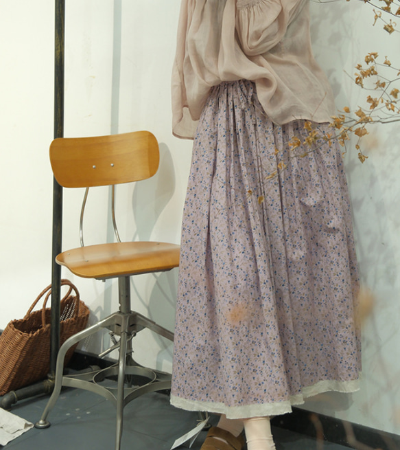 【受注】春夏. 麻.リネンゆったりスカート.2色.パープル*グリーン 1枚目の画像