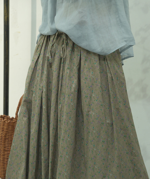 【受注】春夏. 麻.リネンゆったりスカート.2色.パープル*グリーン 8枚目の画像