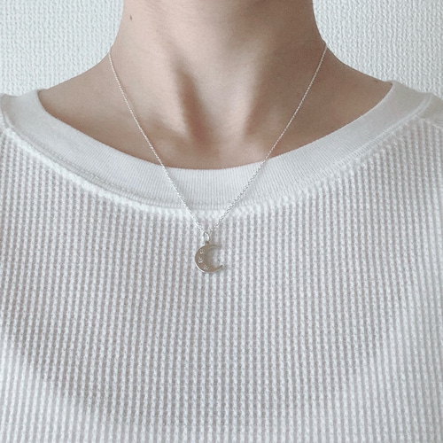 再販《silver925》月の華奢ネックレス 40cm 刻印あり 純銀