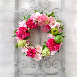 母の日　カーネーション　リース　ギフト　ピンク　造花　母の日フラワー　23㎝ 3枚目の画像