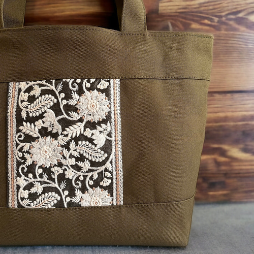 インド刺繍×帆布/大人カーキ トートバッグ トートバッグ KOKORON 通販 