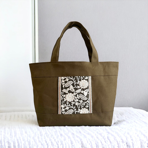 インド刺繍×帆布/大人カーキ トートバッグ トートバッグ KOKORON 通販 