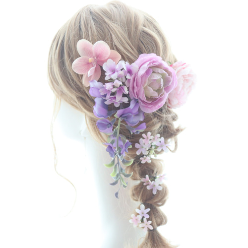 ヘッドドレス 髪飾り 藤 胡蝶蘭 紫 ピンク ヘアアクセサリー 結婚式