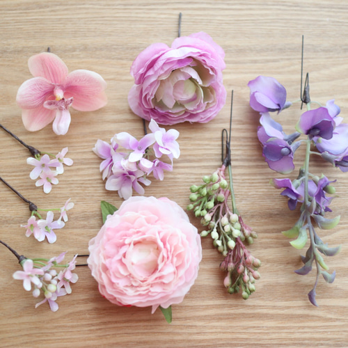 ヘッドドレス 髪飾り 藤 胡蝶蘭 紫 ピンク ヘアアクセサリー 結婚式