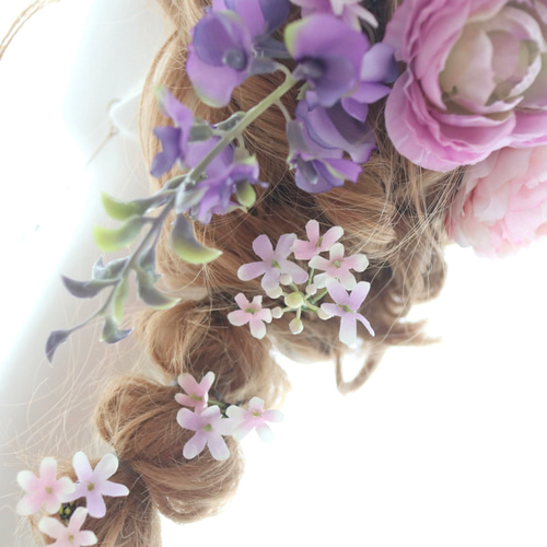 ヘッドドレス 髪飾り 藤 胡蝶蘭 紫 ピンク ヘアアクセサリー 結婚式