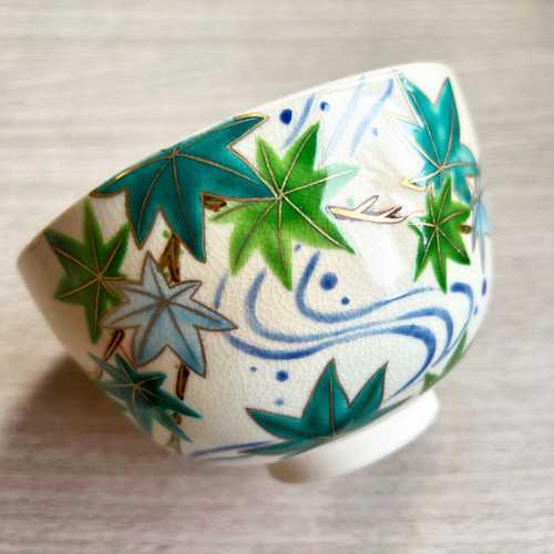 R786 茶碗 『京焼』『中村能久造』『金彩色絵青楓』 抹茶碗
