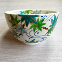 京焼　色絵　'青楓流水' 抹茶茶碗　茶道具 6枚目の画像