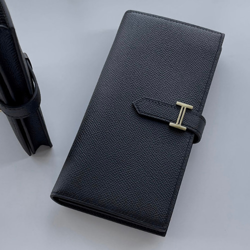 ベルト付き長い財布 ヴォーエプソン革/黒 手縫い商品 長財布 TOKYO