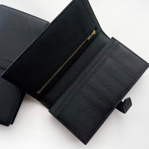 ベルト付き長い財布 ヴォーエプソン革/黒 手縫い商品 長財布 TOKYO