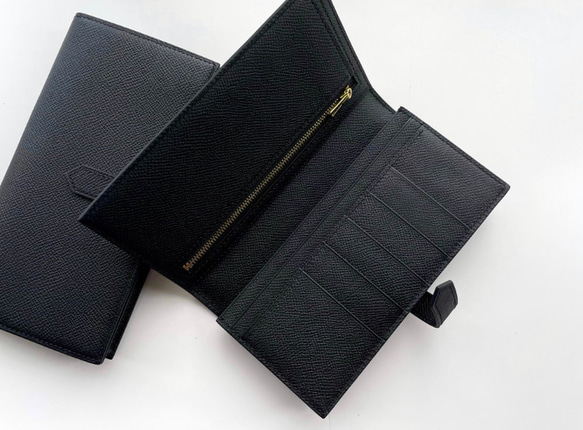 ベルト付き長い財布　ヴォーエプソン革/黒　手縫い商品 9枚目の画像