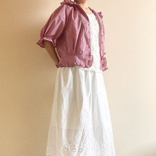 フリル付き赤ギンガムチェックシャツ 楽天市場】ギンガムチェック 赤（サイズ（S/M/L）LL）（トップス