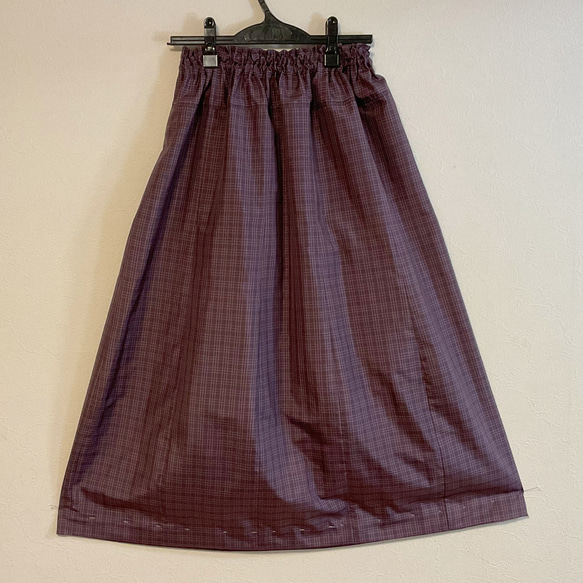 着物リメイク Ｚ 大島 ギャザースカート シルク   着物スカート 3枚目の画像
