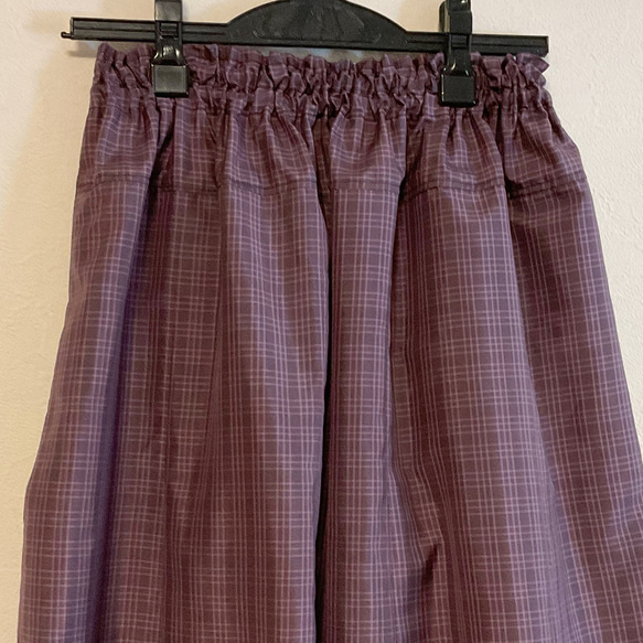 着物リメイク Ｚ 大島 ギャザースカート シルク   着物スカート 2枚目の画像