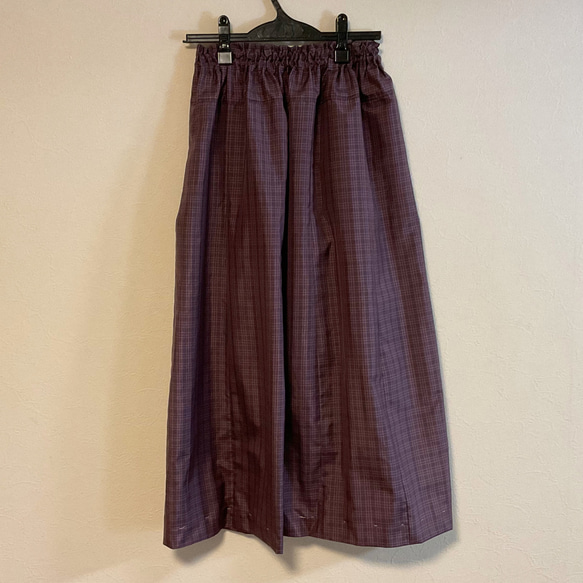 着物リメイク Ｚ 大島 ギャザースカート シルク   着物スカート 1枚目の画像