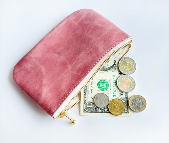 【数量限定】　軽くて柔らか　シェルピンクのミニポーチ　（ミニ財布）　 5枚目の画像
