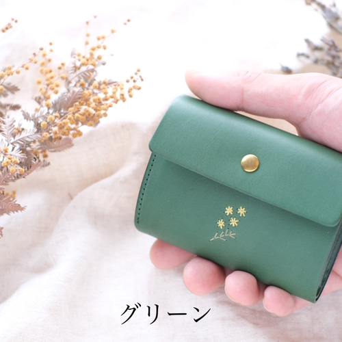 刺繍選べる 今いい財布三つ折りミニ財布 バケッタレザー 三つ折り財布