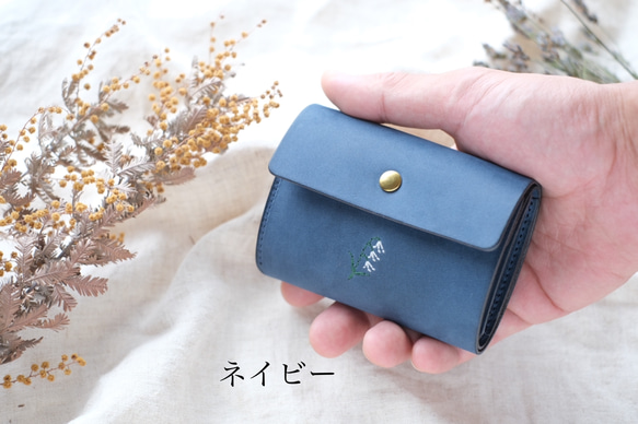 刺繍選べる　今いい財布三つ折りミニ財布　バケッタレザー 5枚目の画像