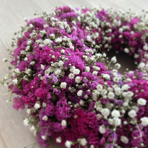 受注制作】 かすみ草とスターチスのピンクカラーリース リース