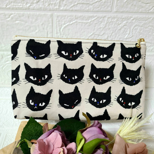 猫柄20㎝ファスナーポーチ コスメポーチ ハンドメイド 通帳ポーチ 通帳  