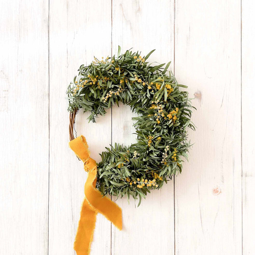 アカシアブルーブッシュとミモザのナチュラルリース ドライ