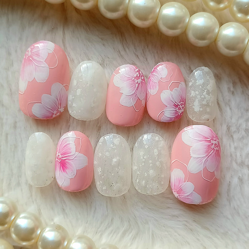 即日発送/松葉牡丹 ピンク ネイルチップ 現品 No.174 ネイルチップ 