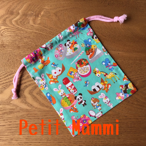 巾着袋☆はいから横丁レトロアニマル柄☆ミント/24.4-19 巾着袋 petit 