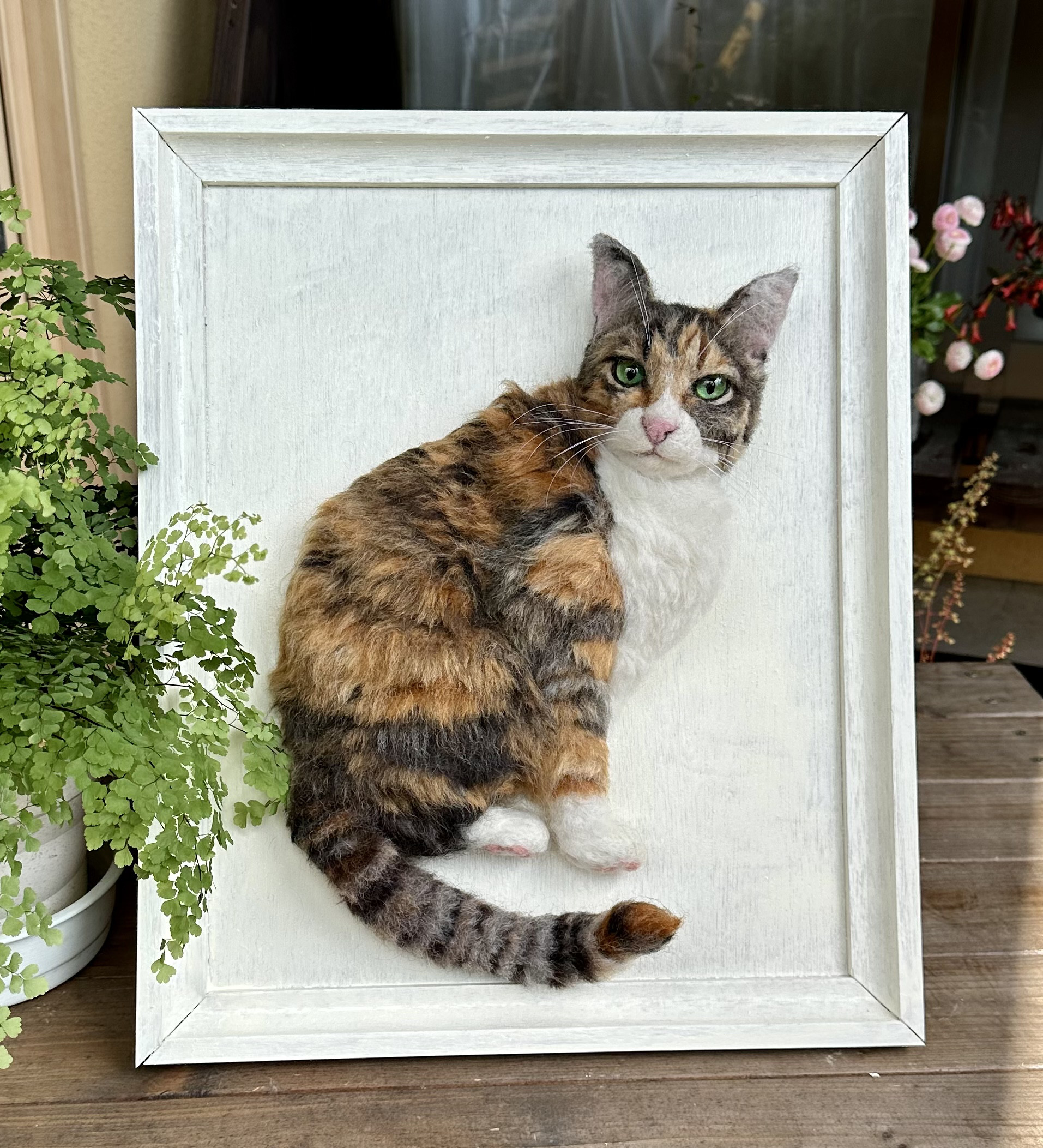 《羊毛フェルト猫》　#猫(ねこ)羊毛フェルト　オーダー　フレームキャット　ペットロス　プレゼント　ぬいぐるみ　Lサイズ