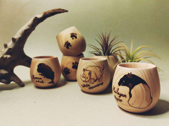 ヒノキが香る木製カップ　アミメキリン 7枚目の画像