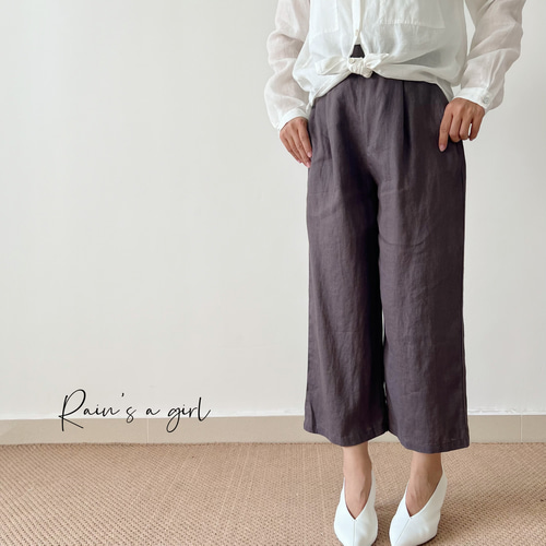 ゴーシュ リネンシルクマット ダブルワイドパンツ 裂き ネイビー 麻 絹  