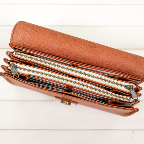 お財布ショルダーポーチ（キャメル）カード40枚分 バッグや