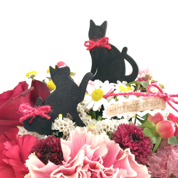 【生花】猫のシルエットがお洒落な母の日アレンジメント　【予約販売】 5枚目の画像